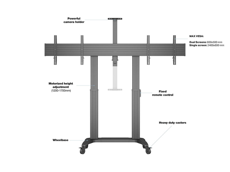 Multibrackets M Motorized Public Floorstand Dual Screen 180 HD | For 60" - 75" Screens