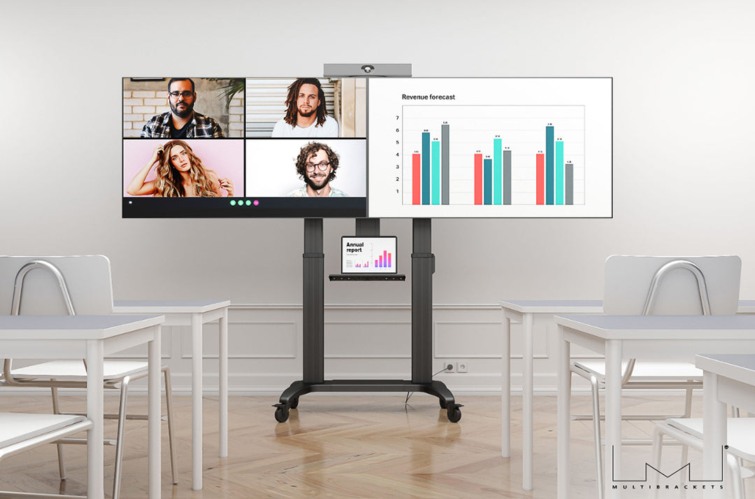 Multibrackets M Motorized Public Floorstand Dual Screen 180 HD | For 60" - 75" Screens Motorised Trolley Multibrackets