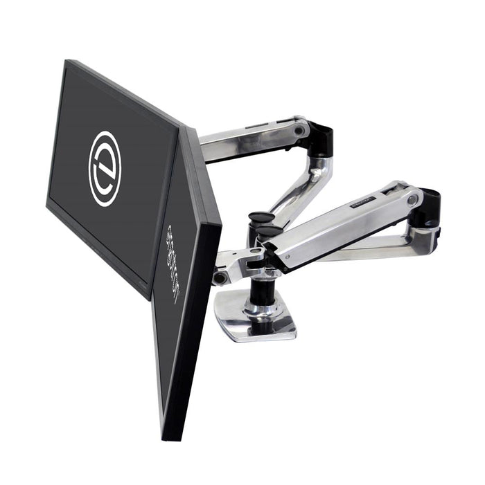 Ergotron LX Up to 27" Dual Side-by-Side Arm (Polished Aluminum) | 45-491-216 Monitor Arm Desk Mount Ergotron