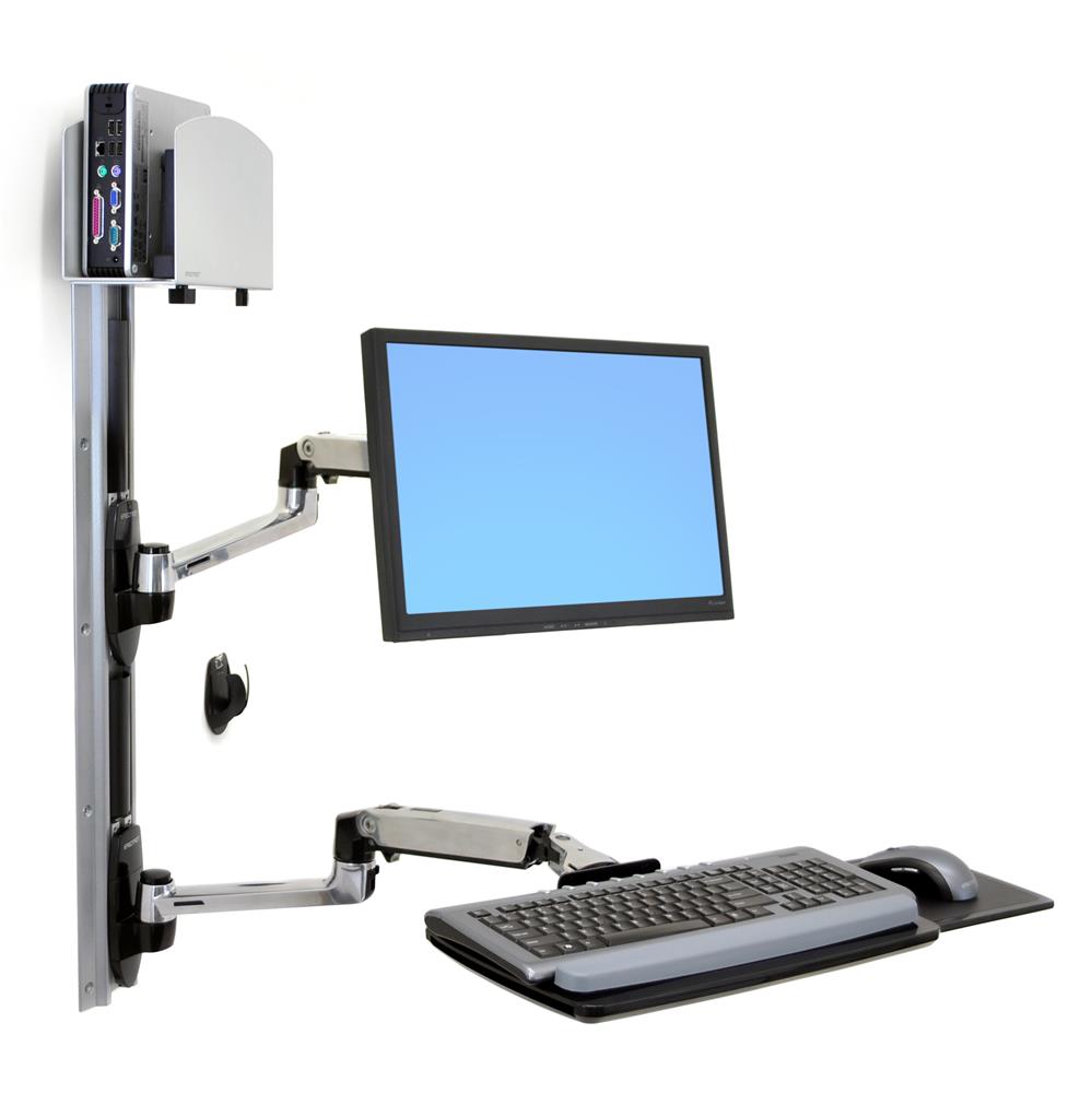 Ergotron 45-247-026 LX Wall Mount System, Medium CPU Holder | Keyboard & Monitor Mount Wall Mount Bracket Ergotron