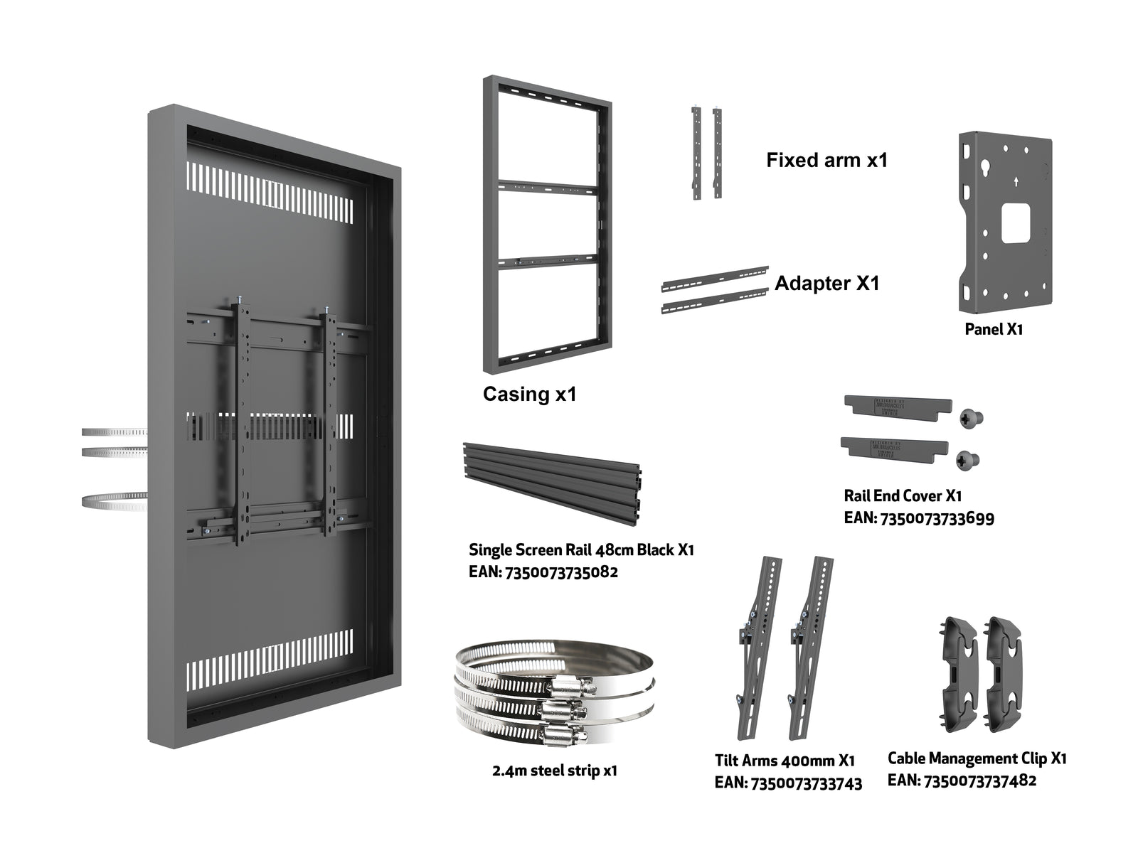 Multibrackets M Pro Series Enclosure 55" Column Medium Black Signage Display Enclosures Multibrackets