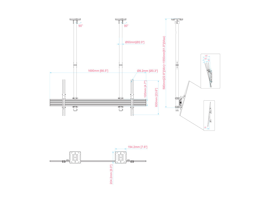 Multibrackets LG 110UM5 Display Ceilingmount Pro - Tilt Black Ceiling Mount Bracket Multibrackets