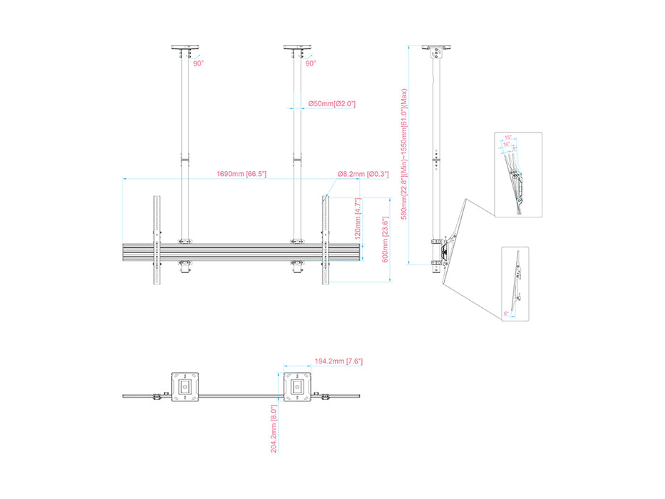 Multibrackets LG 110UM5 Display Ceilingmount Pro - Tilt Black