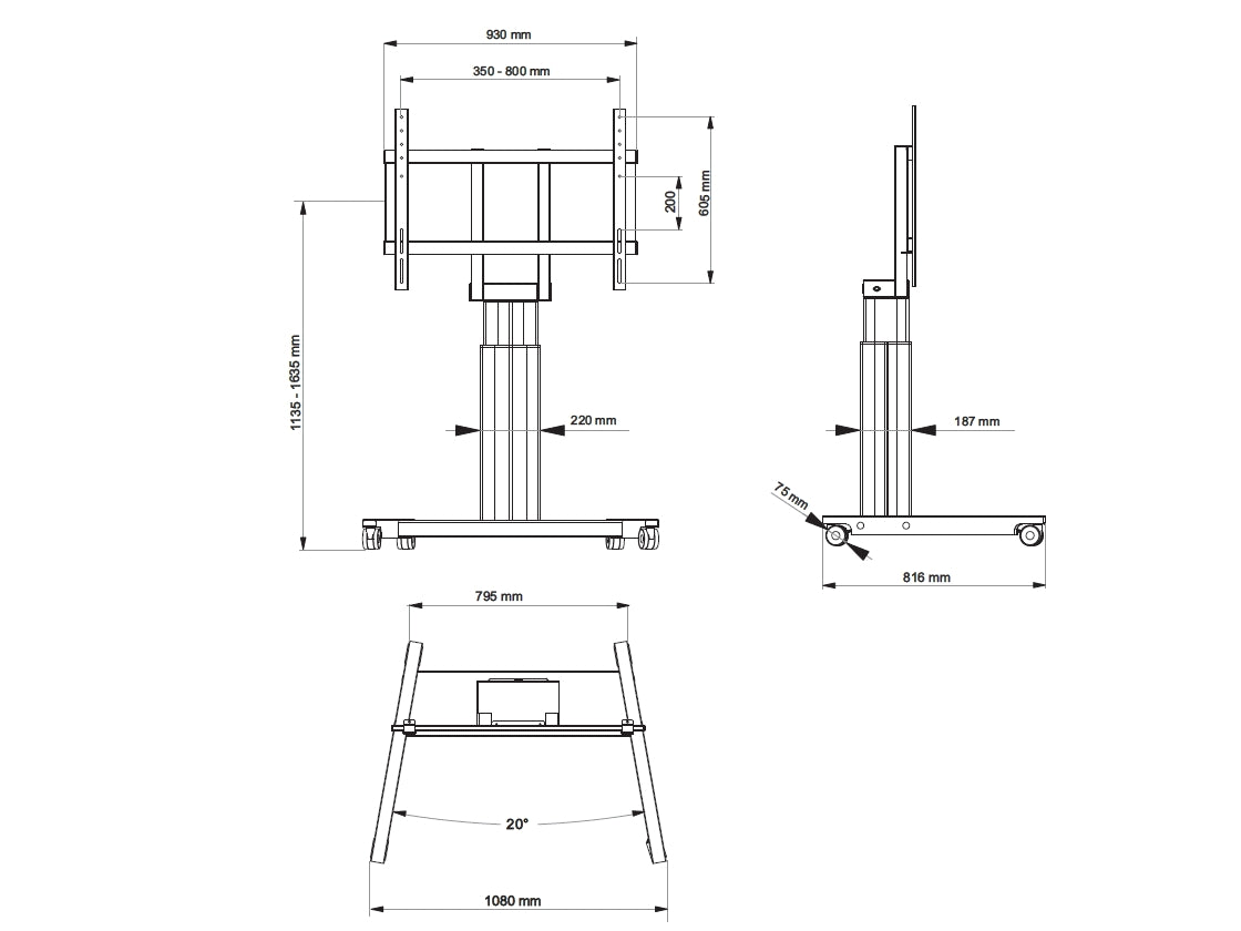 Multibrackets M Motorised Public Floorstand for 42"-110" Displays | 7350073734580 Motorised Floormount Multibrackets