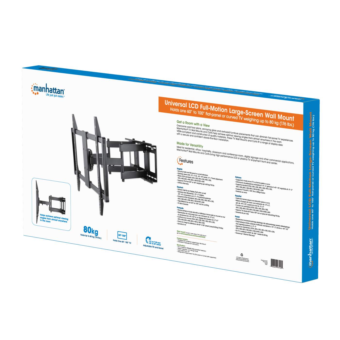 Manhattan 60" - 100" TV & Monitor Full Motion Wall Mount | 461221 Wall Mount Bracket Manhattan
