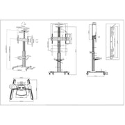 Manhattan 37" - 86" Aluminum Height-Adjustable Multimedia TV Cart | 461245 Mobile Trolley Manhattan
