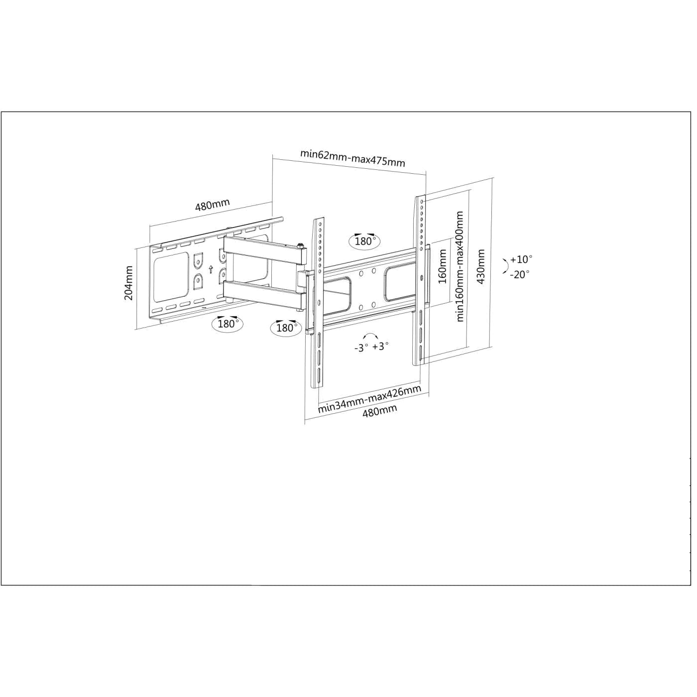 Manhattan 32" - 55" Universal Flat-Panel TV Full-Motion Wall Mount | 461252 Wall Mount Bracket Manhattan