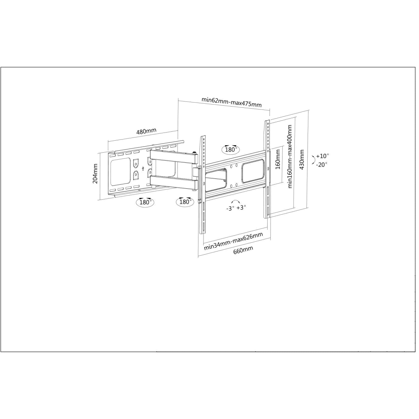 Manhattan 37" - 70" Full-Motion Display Wall Mount | 461283 Wall Mount Bracket Manhattan