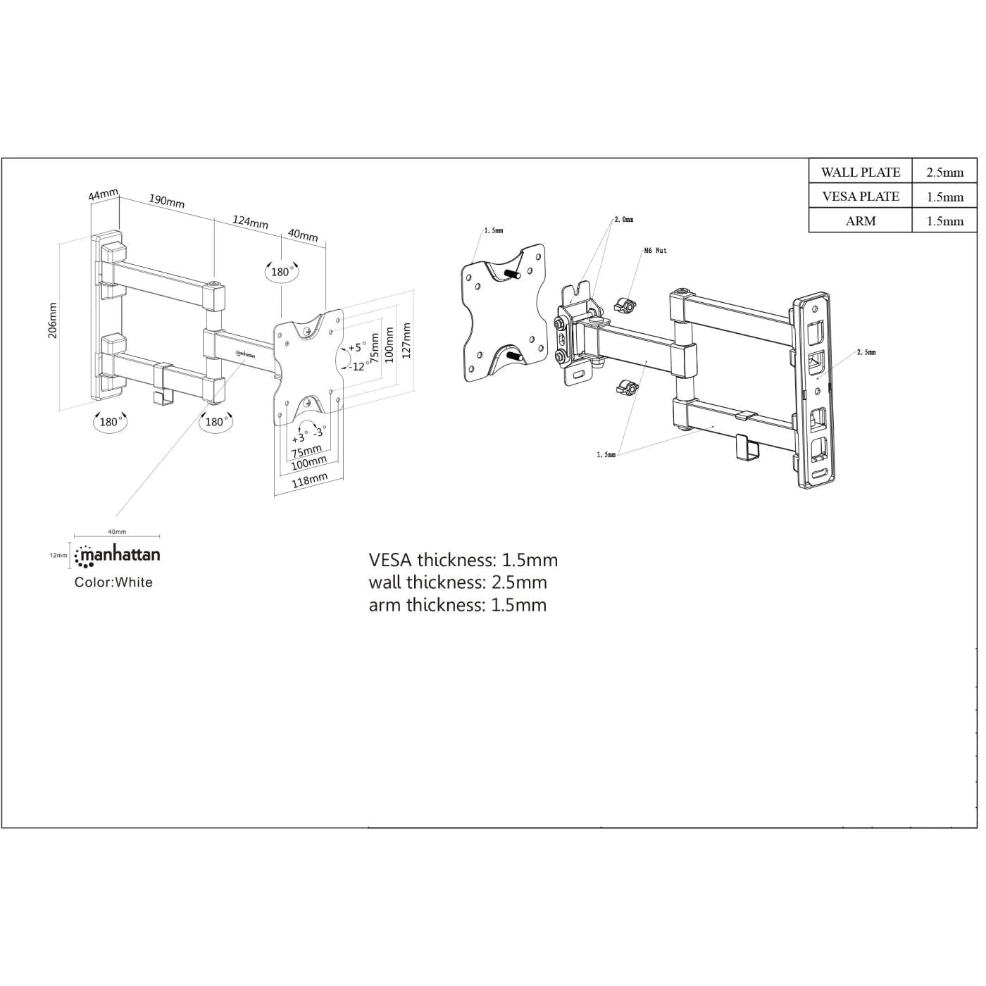 Manhattan 13" - 27" Universal Flat-Panel TV Articulating Swivel Wall Mount | 461382 Wall Mount Bracket Manhattan