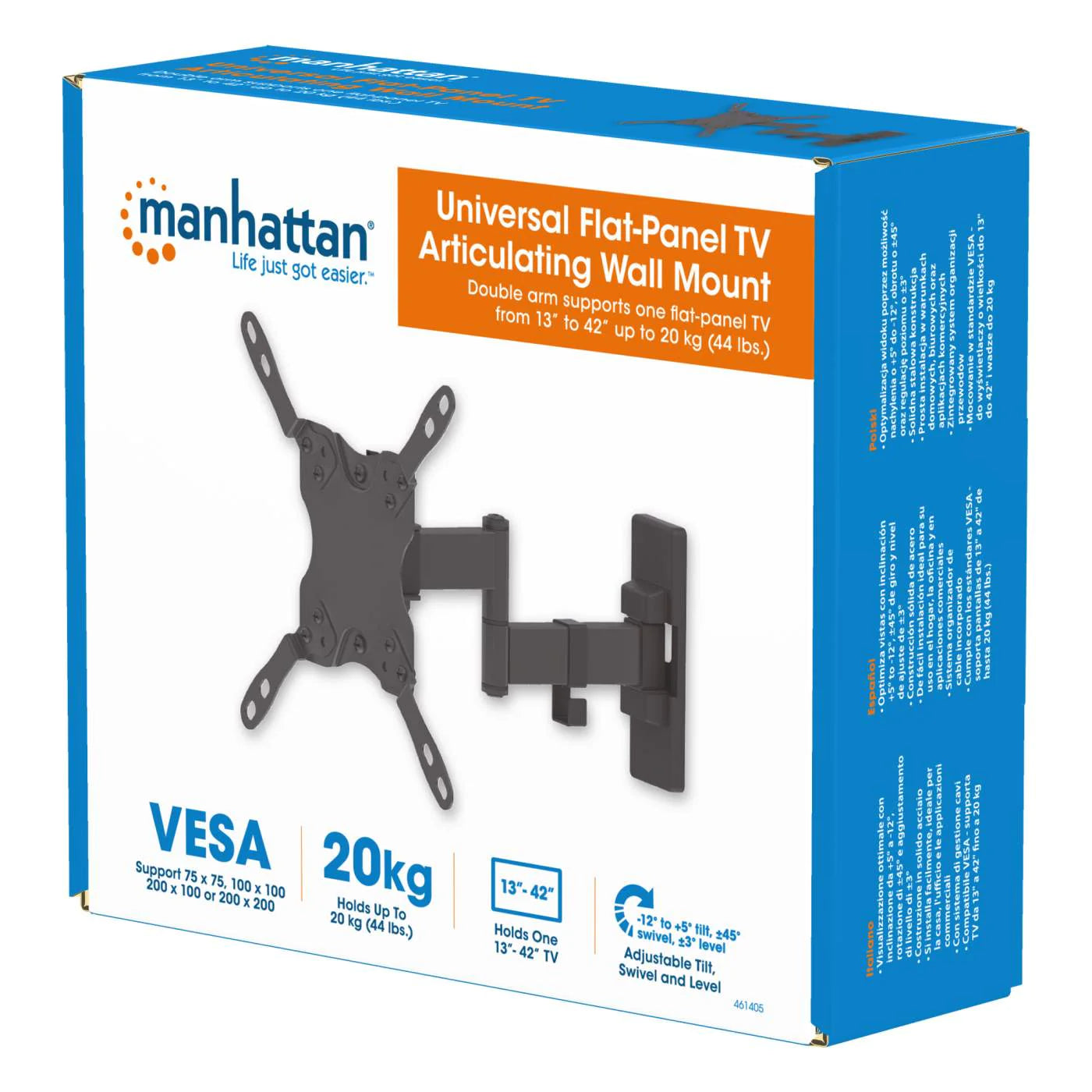 Manhattan 13" - 43" Universal Flat-Panel TV Articulating Swivel Wall Mount | 461405 Wall Mount Bracket Manhattan