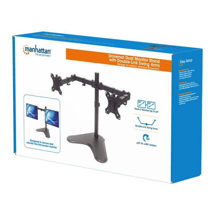 Manhattan 461559 Universal Dual Monitor Stand With Double-Link Swing Arms