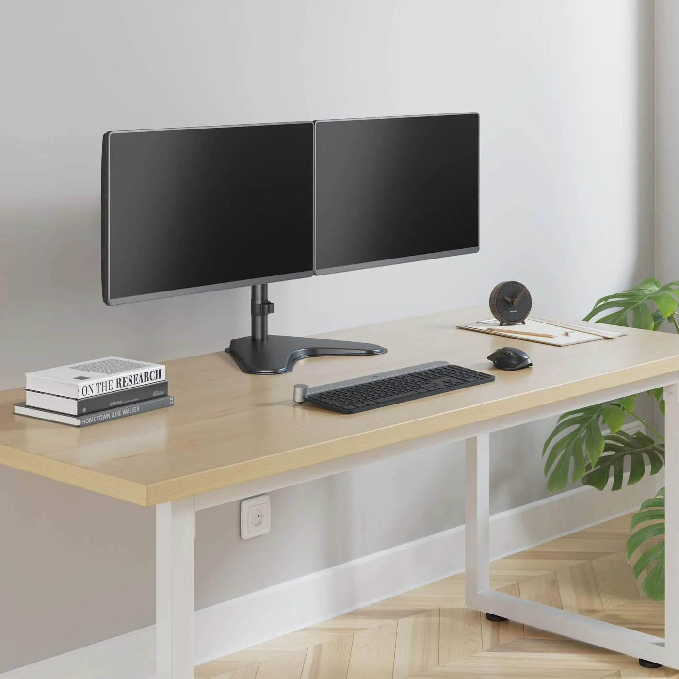 Manhattan 13" - 32" Universal Dual Monitor Stand With Double-Link Swing Arms | 461559 Monitor Arm Desk Mount Manhattan
