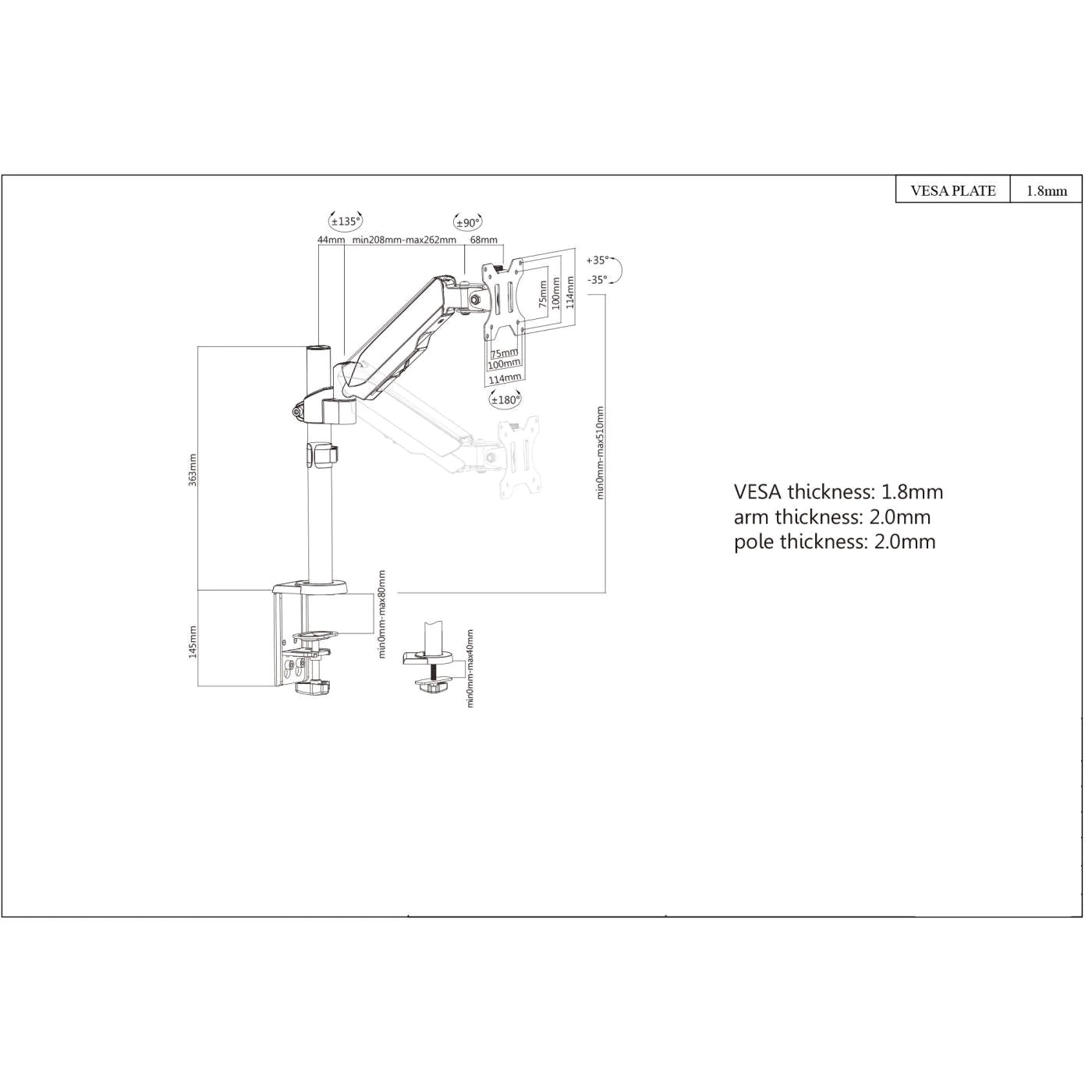 Manhattan 17" - 32" LCD Monitor Mount with Gas-Spring Arm | 461573 Monitor Arm Desk Mount Manhattan