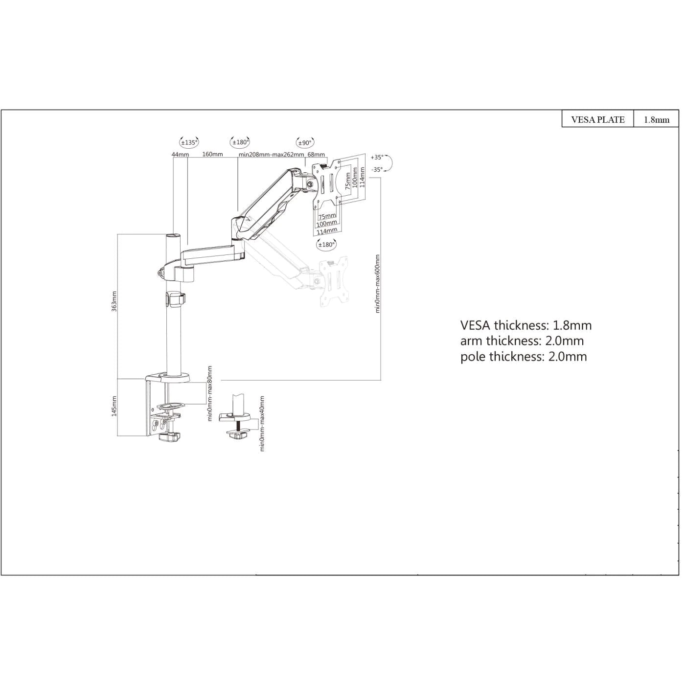 Manhattan 17"-32" LCD Monitor Mount with Gas-Spring Arm | 461580 Monitor Arm Desk Mount Manhattan