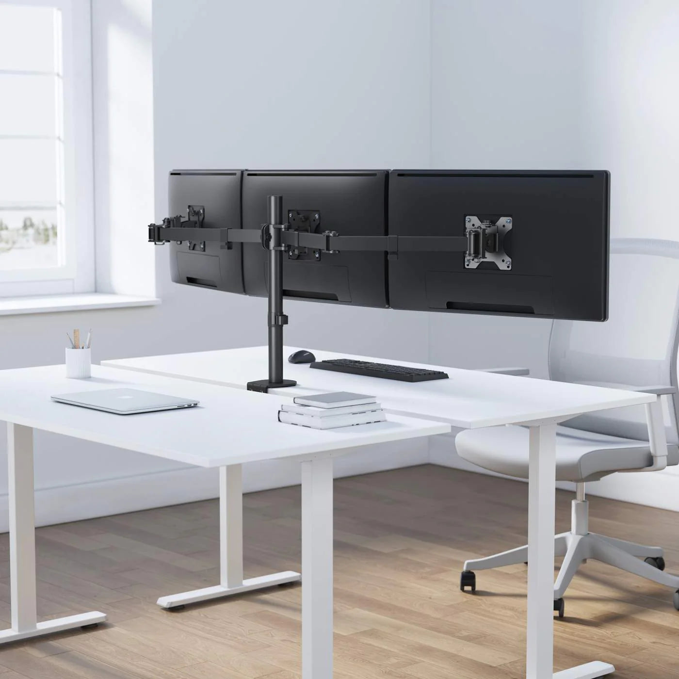 Manhattan 13" - 27" Triple LCD Monitor Mount with Double-Link Swing Arms | 461658 Monitor Arm Desk Mount Manhattan