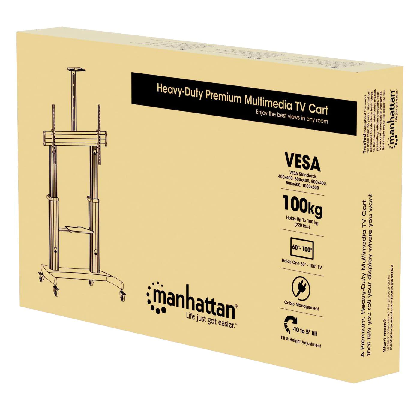 Manhattan 60" - 100" Tilting Height-Adjustable Mobile Display Trolley | 461672 Mobile Trolley Manhattan