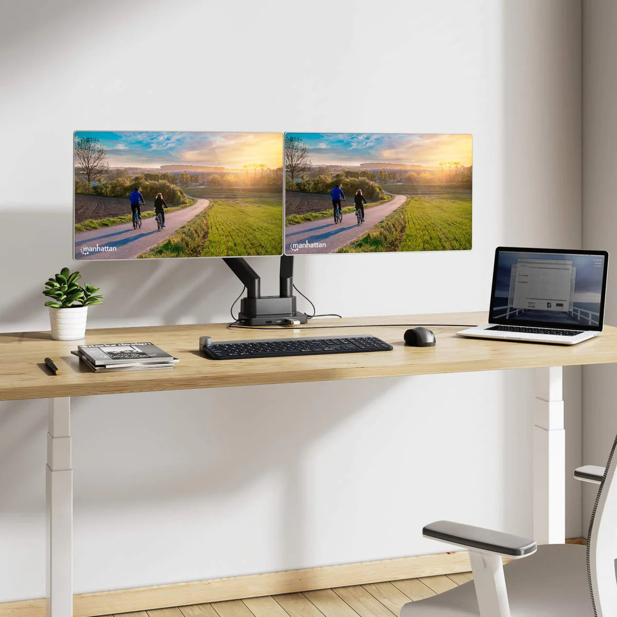 Manhattan 17" - 32" Dual Monitor Desk Mount With Integrated Docking Station | 461887 Monitor Arm Desk Mount Manhattan