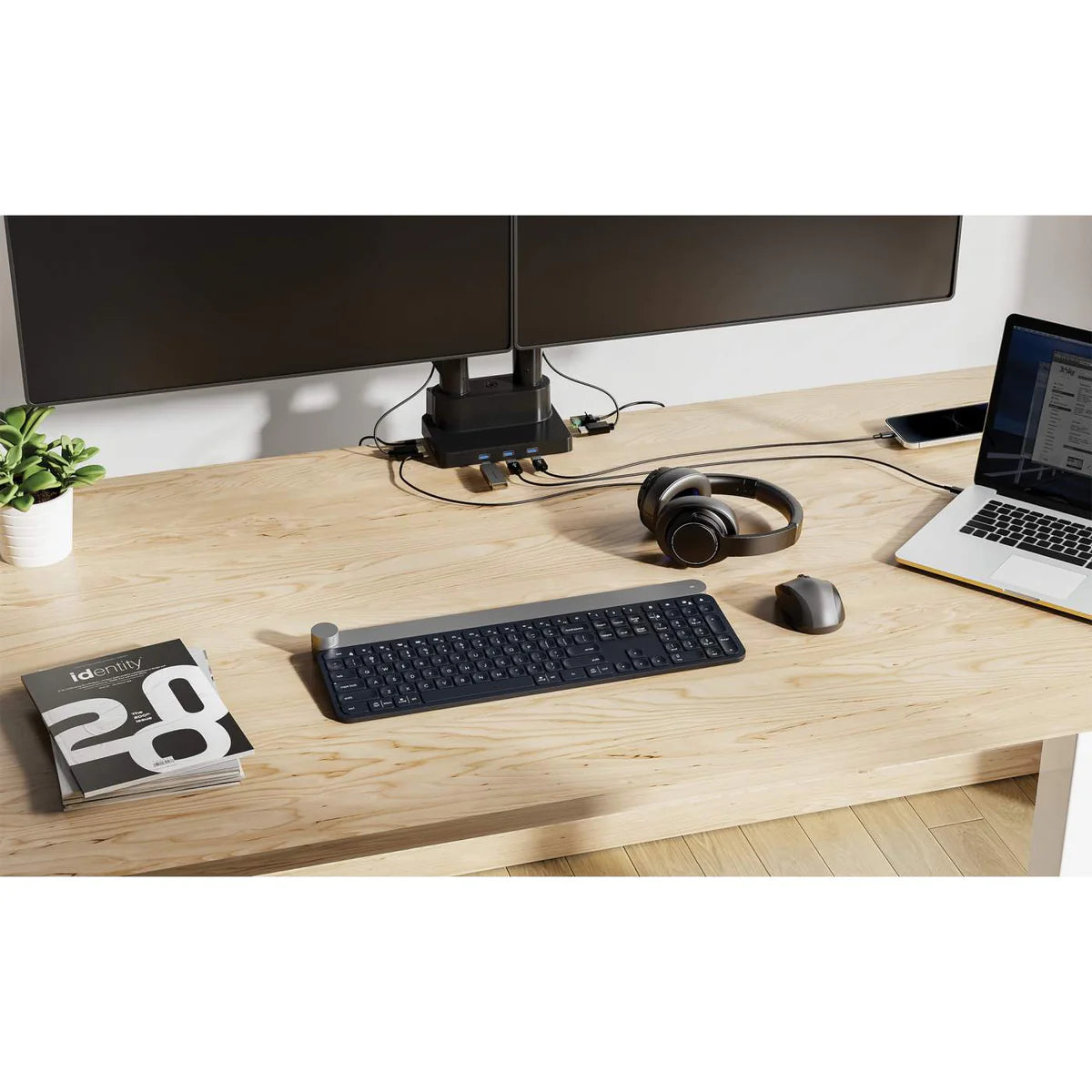 Manhattan 17" - 32" Dual Monitor Desk Mount With Integrated Docking Station | 461887 Monitor Arm Desk Mount Manhattan