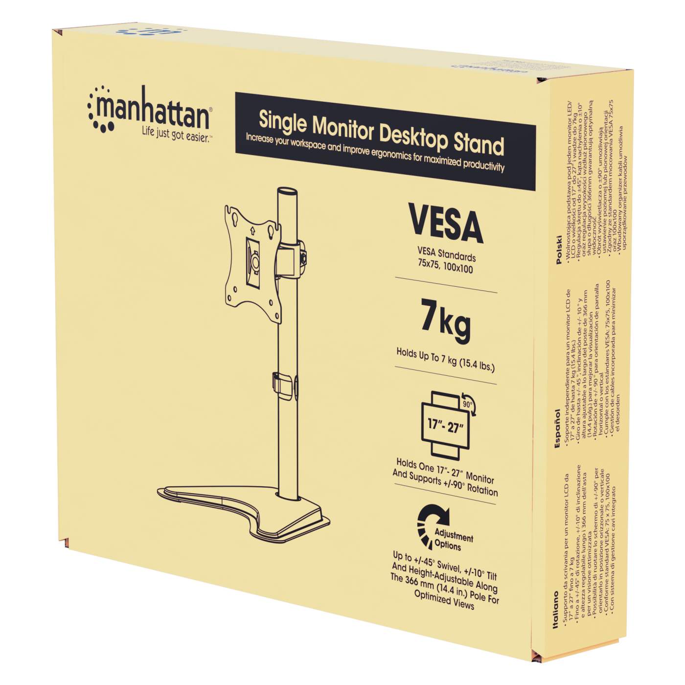 Manhattan 462037 Single Monitor Desktop Stand - Swivel Monitor Arm Desk Mount Manhattan