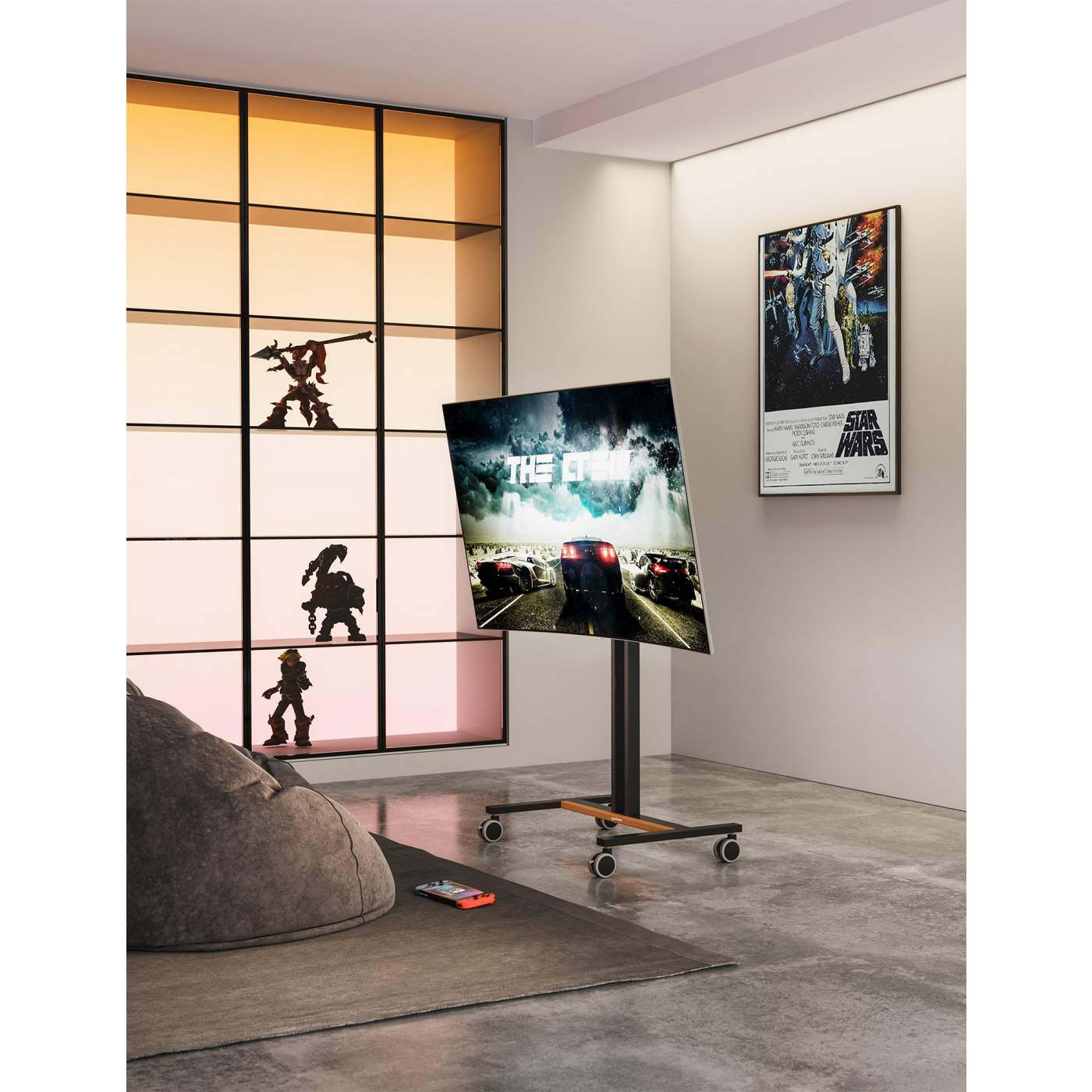 Manhattan 34" - 55" Compact Height-Adjustable TV Cart / Stand | 462068 Mobile Trolley Manhattan