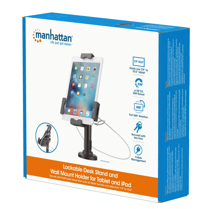 Manhattan 7.9" - 10.5" Lockable Desk Stand And Wall Mount Holder For Tablet And iPad | 462112 Tablet Mount Manhattan