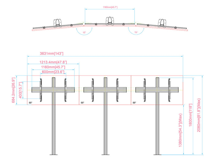 Multibrackets MBFMC3x1U M Pro Series Video Wall Floormount - 600x400 Floor Stand Multibrackets
