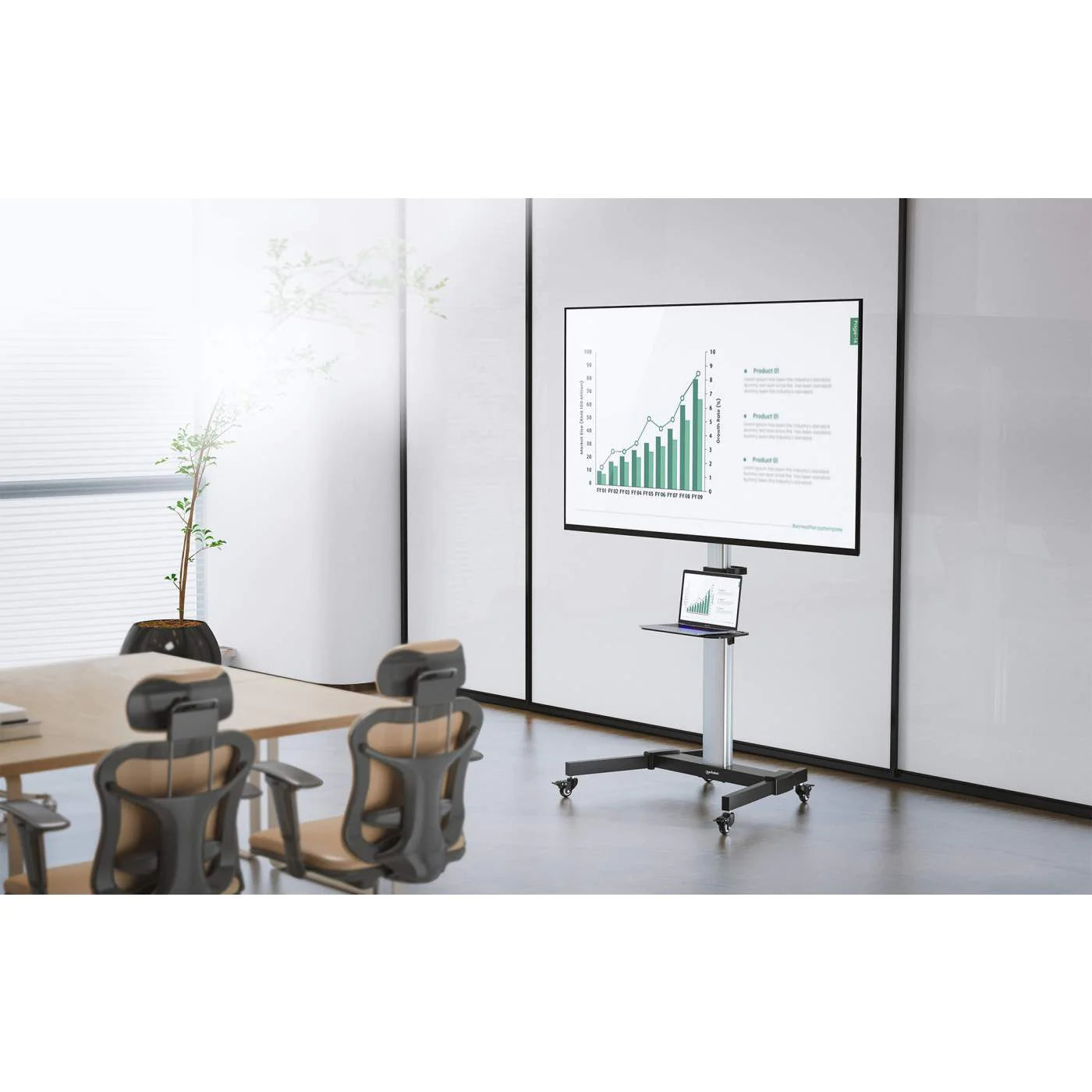 Manhattan 37" to 86" Aluminum Height-Adjustable Multimedia TV Cart | 462327 Mobile Trolley Manhattan