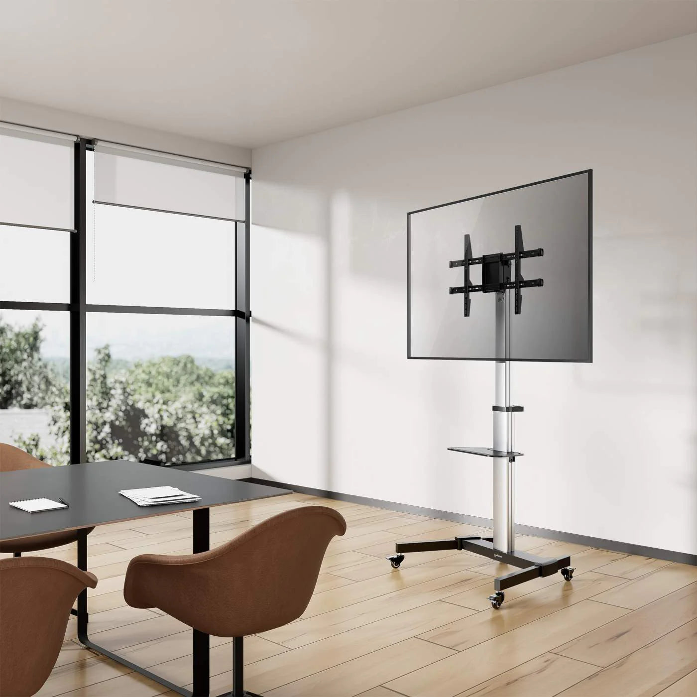 Manhattan 37" to 86" Aluminum Height-Adjustable Multimedia TV Cart | 462327 Mobile Trolley Manhattan