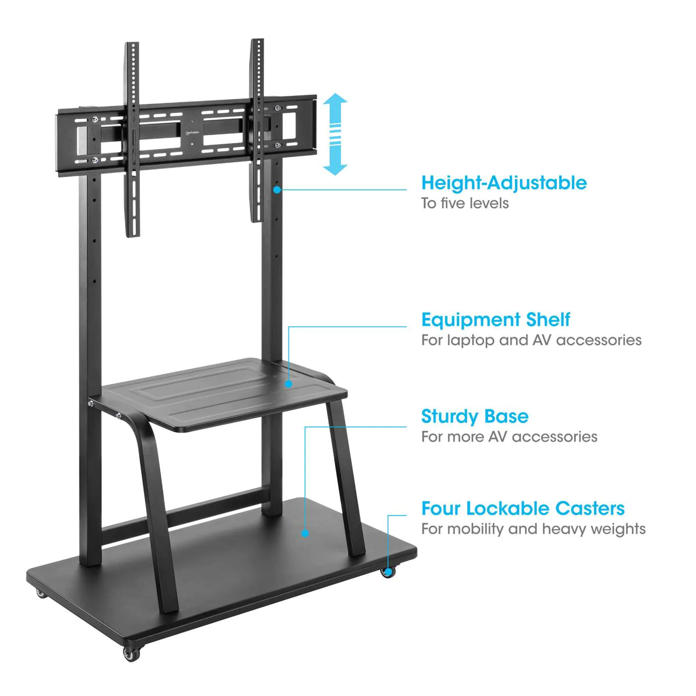 Manhattan 37" - 100" Ultra Heavy-Duty Height-Adjustable Multimedia TV Cart | 462334 Mobile Trolley Manhattan