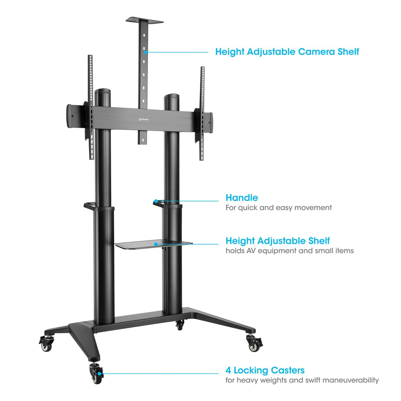 Manhattan 70" - 120" Aluminum Heavy-Duty Large-Screen Height-Adjustable Multimedia TV Cart | 462341 Mobile Trolley Manhattan