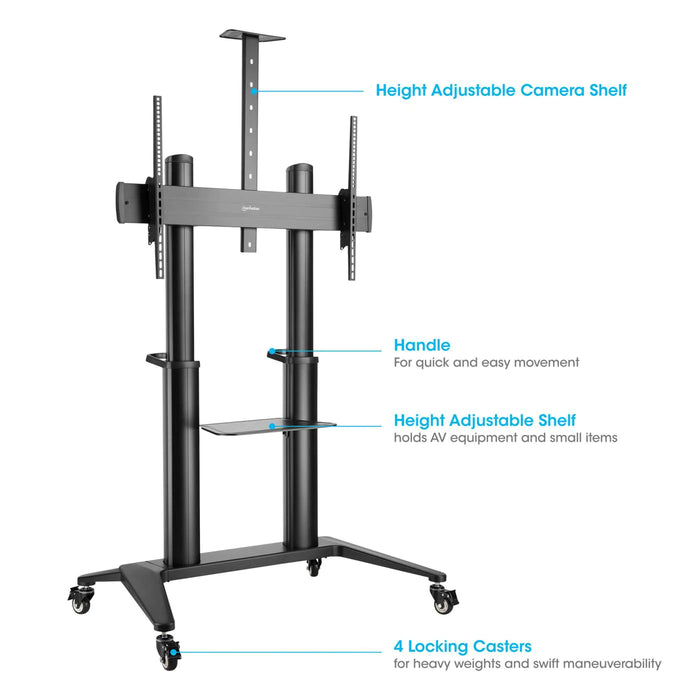 Manhattan 462341 Aluminum Heavy-Duty Large-Screen Height-Adjustable Multimedia TV Cart