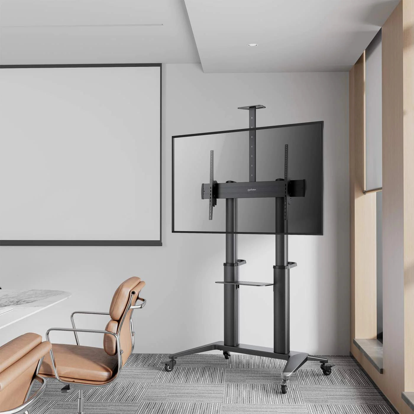 Manhattan 70" - 120" Aluminum Heavy-Duty Large-Screen Height-Adjustable Multimedia TV Cart | 462341 Mobile Trolley Manhattan