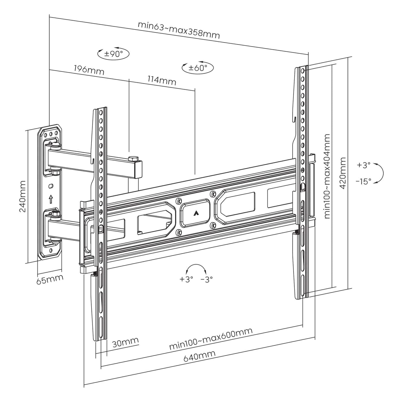 Manhattan 37" - 70" Full-Motion TV Wall Mount With Post-Leveling Adjustment | 462426 Wall Mount Bracket Manhattan