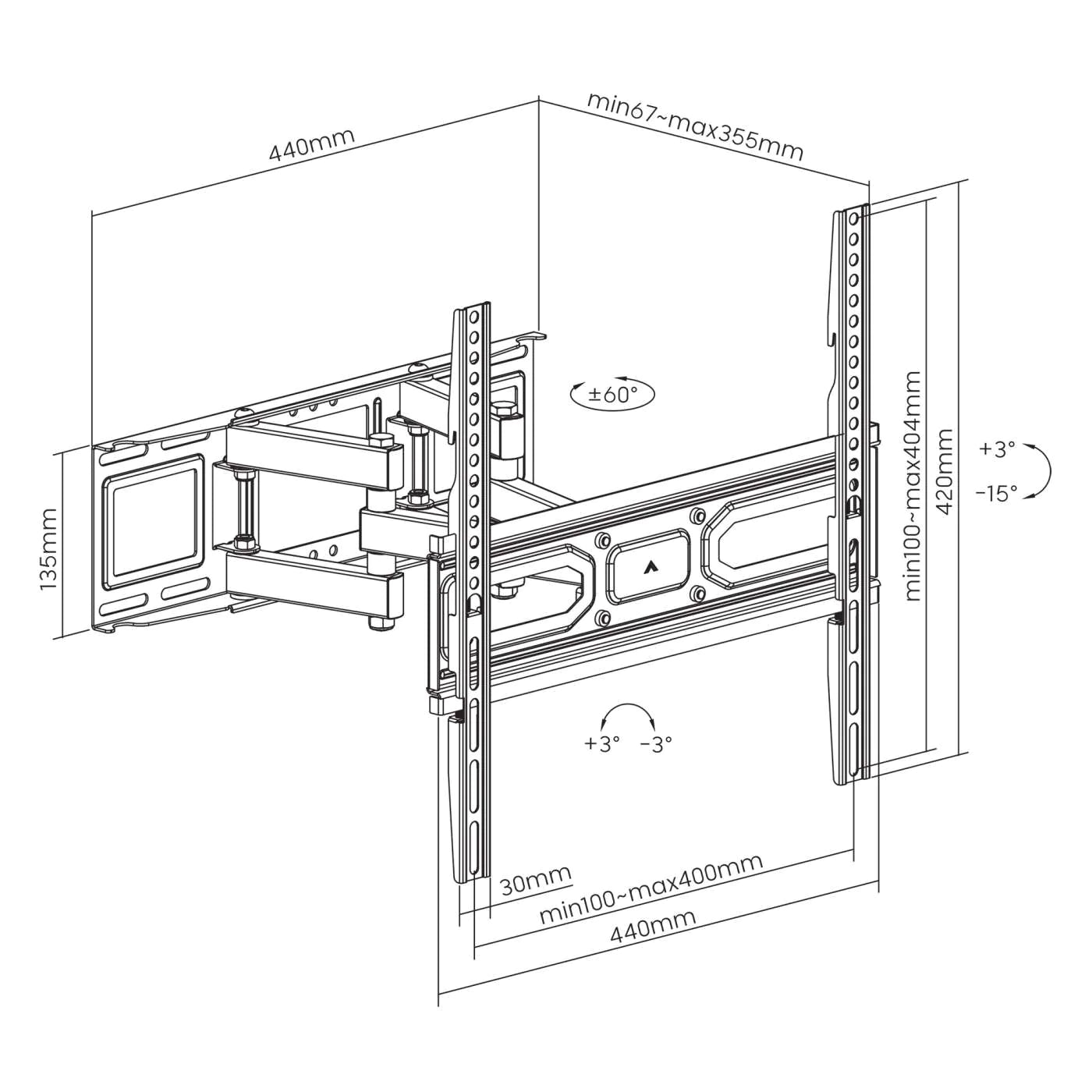Manhattan 32" - 70" Full-Motion TV Wall Mount | 462433 Wall Mount Bracket Manhattan