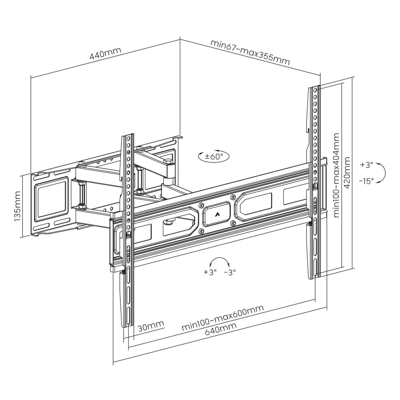 Manhattan 37"-80" Full-Motion TV Wall Mount With Post-Leveling Adjustment | 462440 Wall Mount Bracket Manhattan