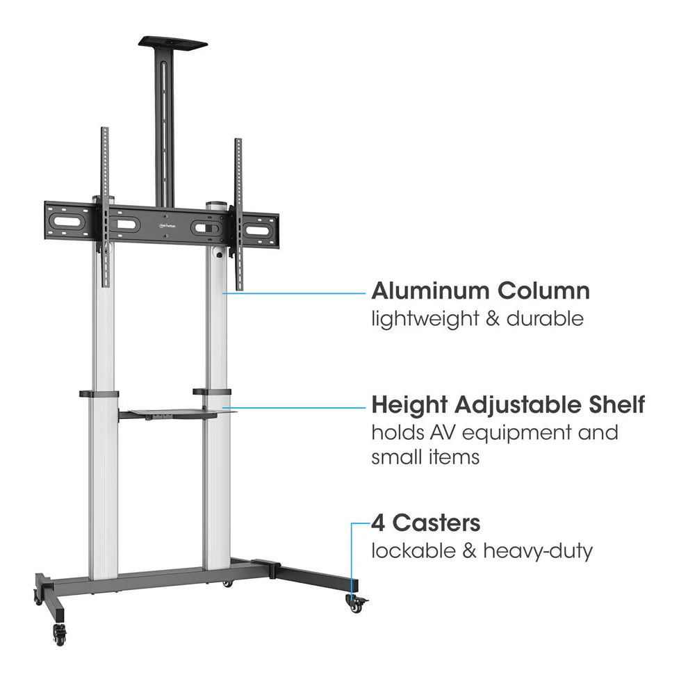 Manhattan 60" - 100" Aluminum Height-Adjustable Multimedia TV Cart | 462563 Mobile Trolley Manhattan