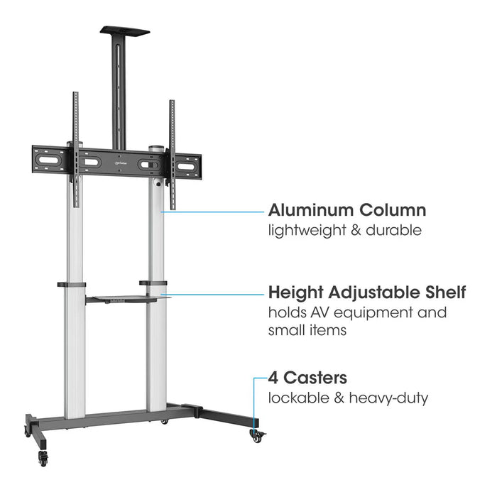 Manhattan 60" - 100" Aluminum Height-Adjustable Multimedia TV Cart | 462563 Manhattan Display Trolley Manhattan
