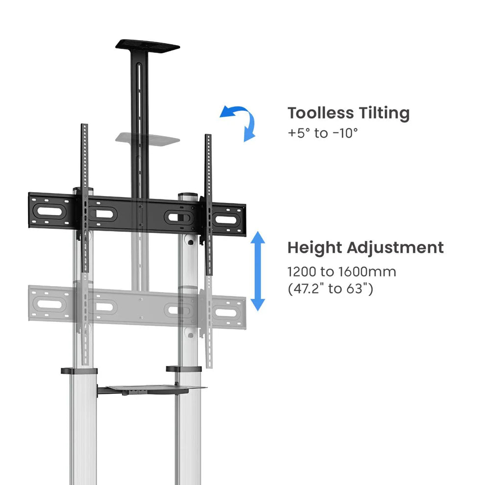 Manhattan 60" - 100" Aluminum Height-Adjustable Multimedia TV Cart | 462563 Mobile Trolley Manhattan