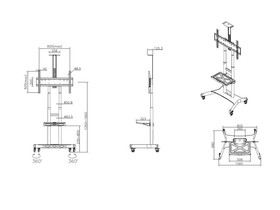 Multibrackets M Public Floormount Basic 180 Incl Shelf & Cameraholder | For 55" - 80" Screens