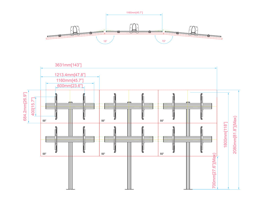 Multibrackets MBFMC3x2U M Pro Series Video Wall Floormount - 600x400 Floor Stand Multibrackets