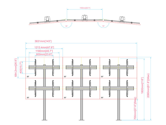 Multibrackets MBFMC3x2U M Pro Series Video Wall Floormount - 600x400 Floor Stand Multibrackets