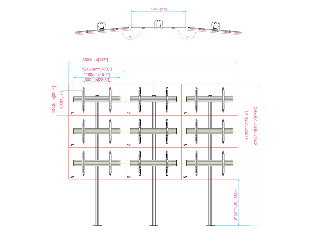 Multibrackets MBFMC3x3U M Pro Series Video Wall Floormount - 600x400 Floor Stand Multibrackets