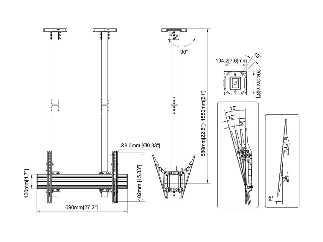 Multibrackets 40" - 86" MBC1UX2SD 1.5m Display Ceiling Mount Pro Ceiling Mount Bracket Multibrackets