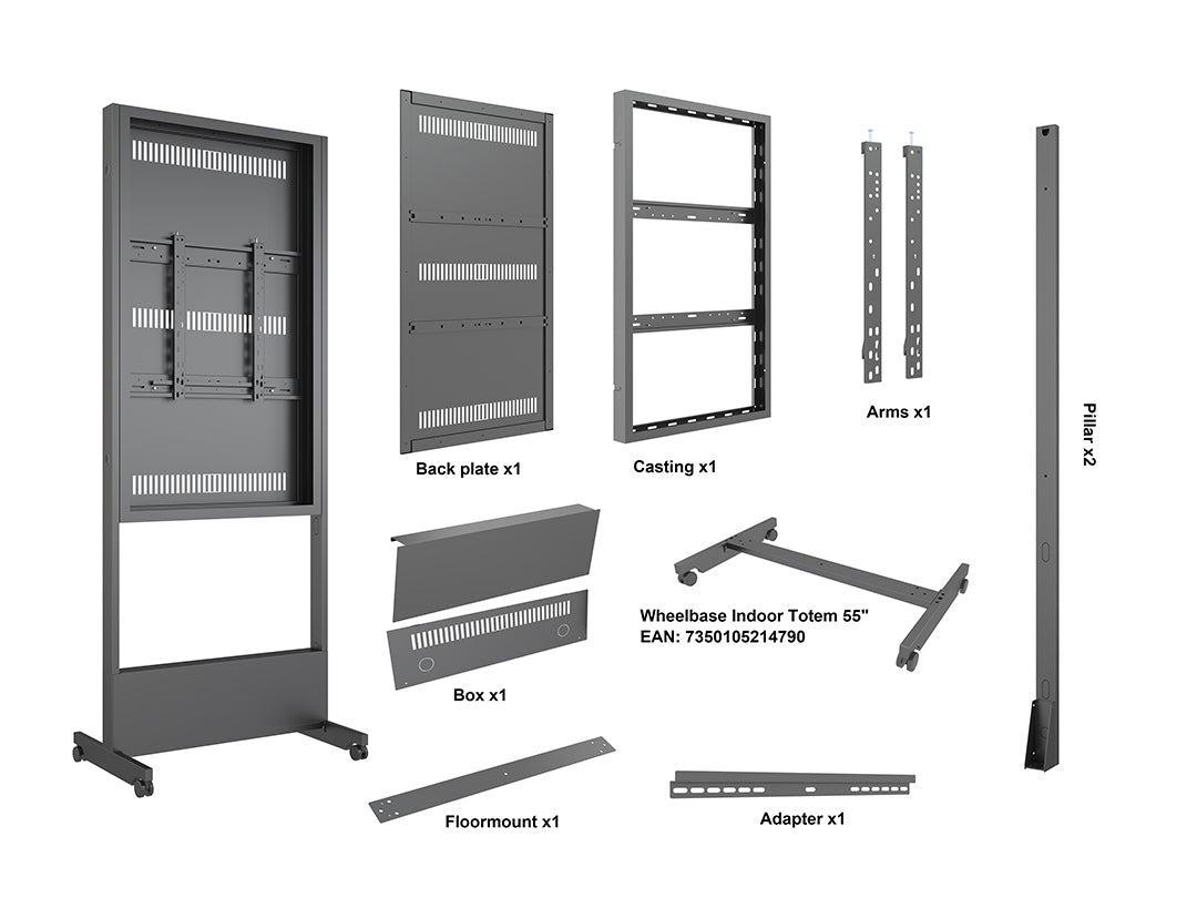 Multibrackets M Pro Series Wheelbase Indoor Enclosure Totem - 55" Floor Stand Multibrackets