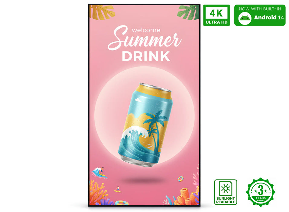 Moove SM32UHB2 32" FHD 4000 cd/m² High Brightness Window Display Android 14 High Brightness Digital Signage ScreenMoove