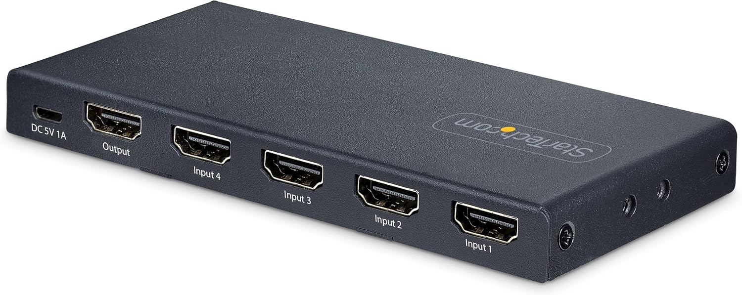 Startech 8K HDMI 2.1 Switch 4-In 1-Out with Remote & Power Adapter | 4PORT-8K-HDMI-SWITCH Video Switches Startech