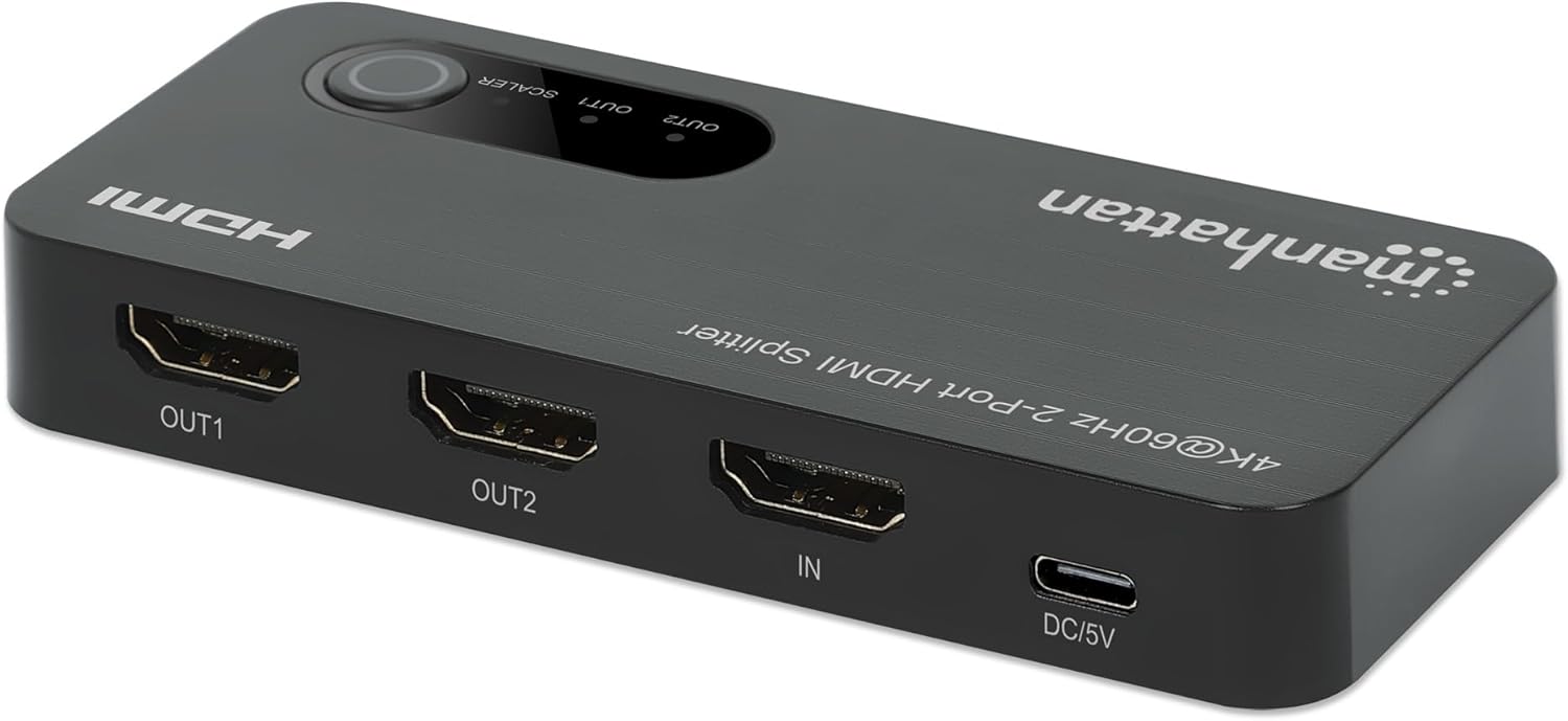 Manhattan 4K@60Hz 2-Port HDMI Splitter with Downscaling | 207614 Video Splitter Manhattan