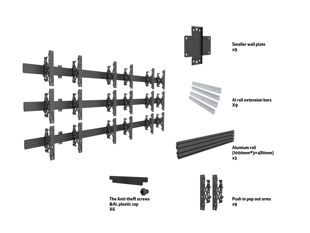 Multibrackets MBW3X3U Push In Pop Out M Wallmount Pro - (32" - 65") Wall Mount Bracket Multibrackets