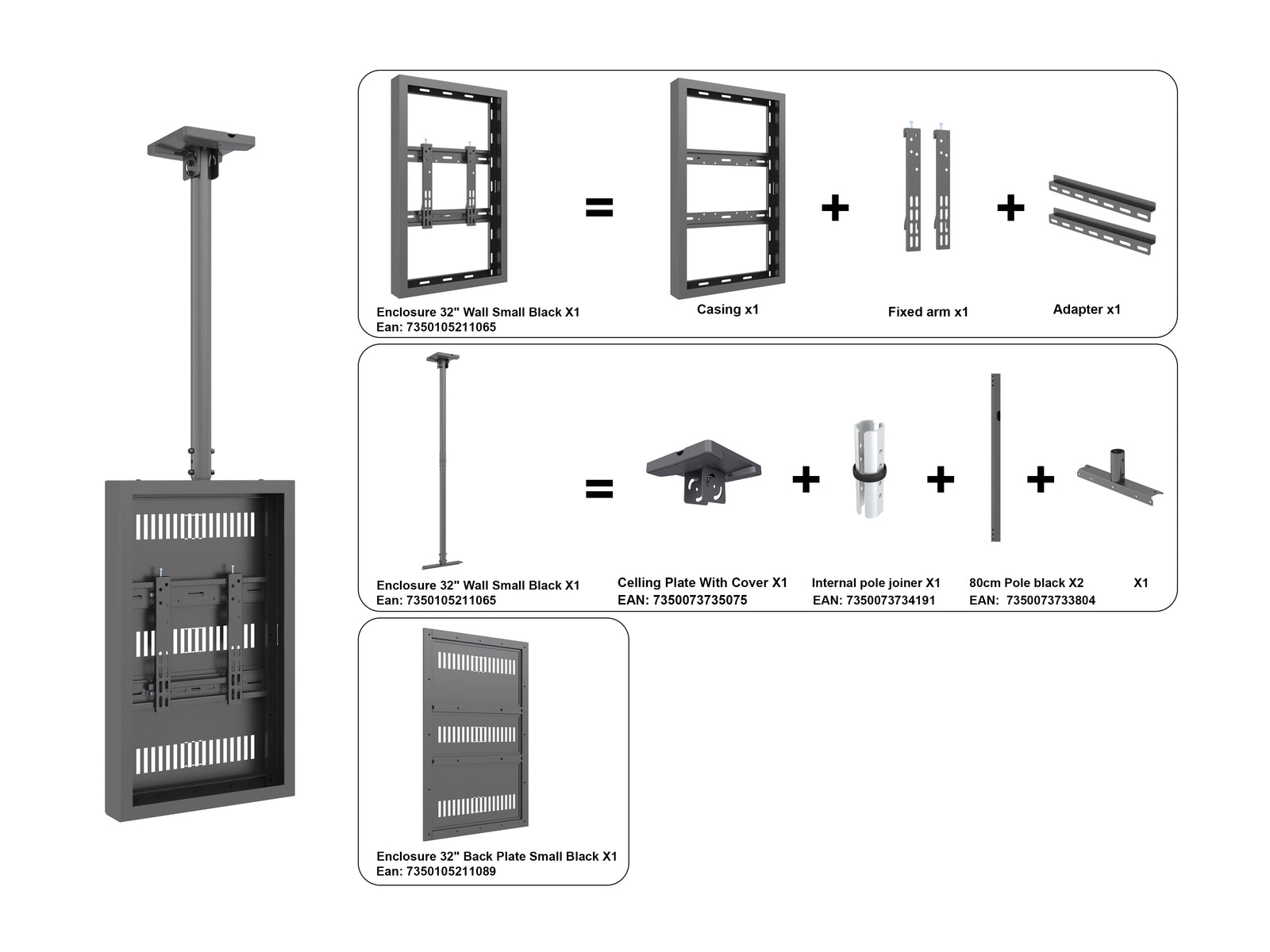 Multibrackets M Pro Series Enclosure 32" Ceiling Small Black Signage Display Enclosures Multibrackets