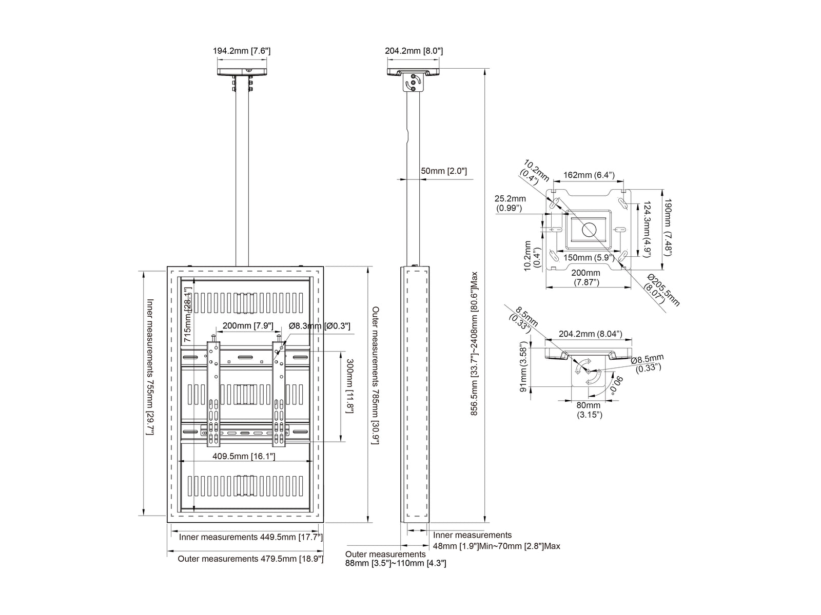 Multibrackets M Pro Series Enclosure 32" Ceiling Small Black Signage Display Enclosures Multibrackets